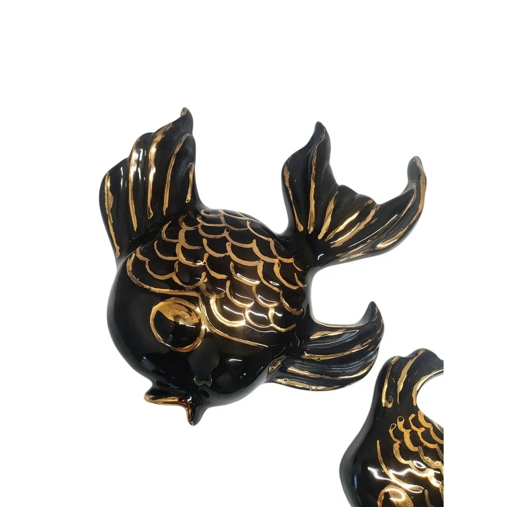 Vintage black & gold Chalkware Fish